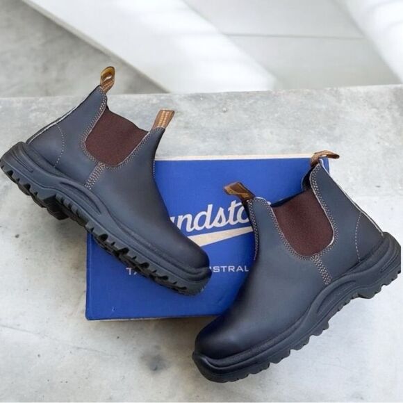 BLUNDSTONE 172 Leather Safety Work Chelsea Boot Stout Brown AUS 10.5 US Men 11.5 - Picture 3 of 16